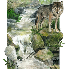 "Волк и ягнёнок "Иллюстрация к басне Крылова