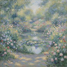 Цветы в саду, написанные в стиле Клода Моне