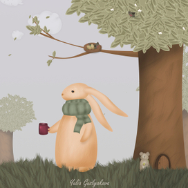 Postcard tea with a rabbit