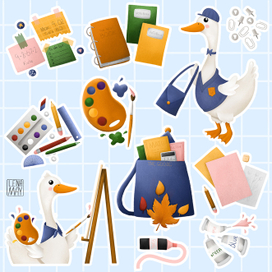 Набор стикеров "Гусик идет в школу"