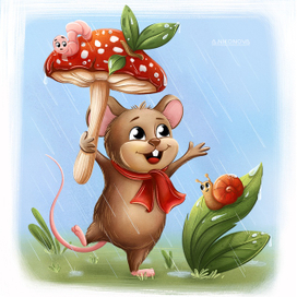 Мышонок под летним дождем / character design / Mouse in the summer rain