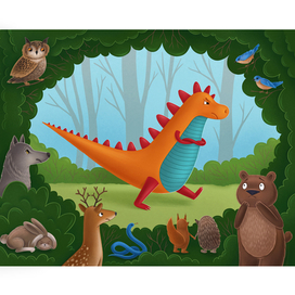 Разворот книги про динозавра и мышонка