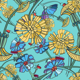 Бесшовная текстура с одуванчиками