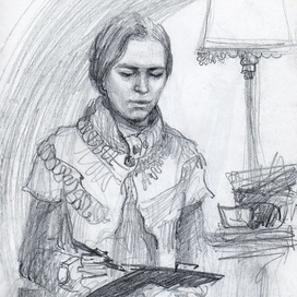 Зарисовка подруги за работой 