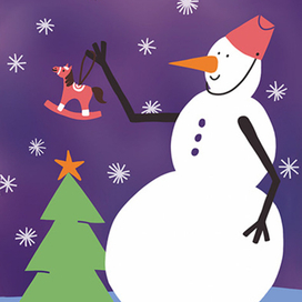 Открытка новогодняя со снеговиком