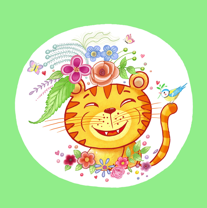 Tiger with flowers