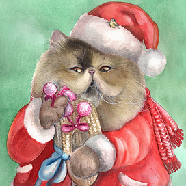 Кот новогодний хозяйственный с тапочками