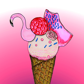 Food illustration Ice cream with Flamingo