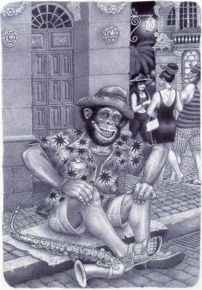 Уличный музыкант. Где-то в далекой галактике.