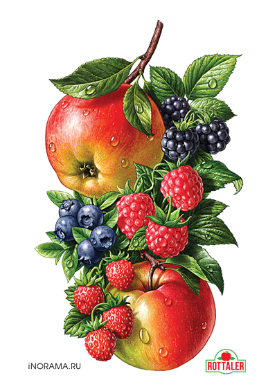 Яблоки, лесные ягоды.