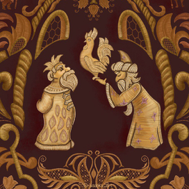 Сказка о Золотом петушке в стиле торжокской вышивки