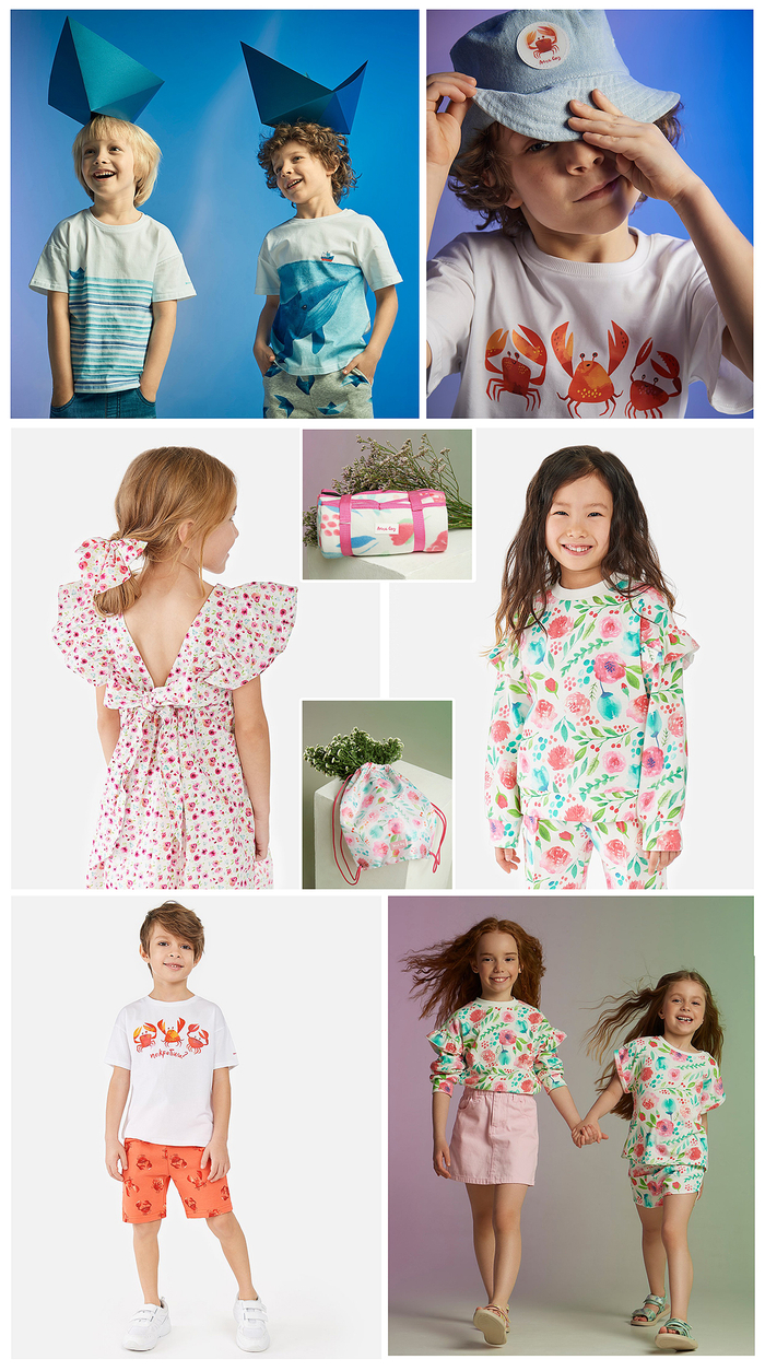 Акварельные принты для детской одежды сети магазинов "Детский Мир"