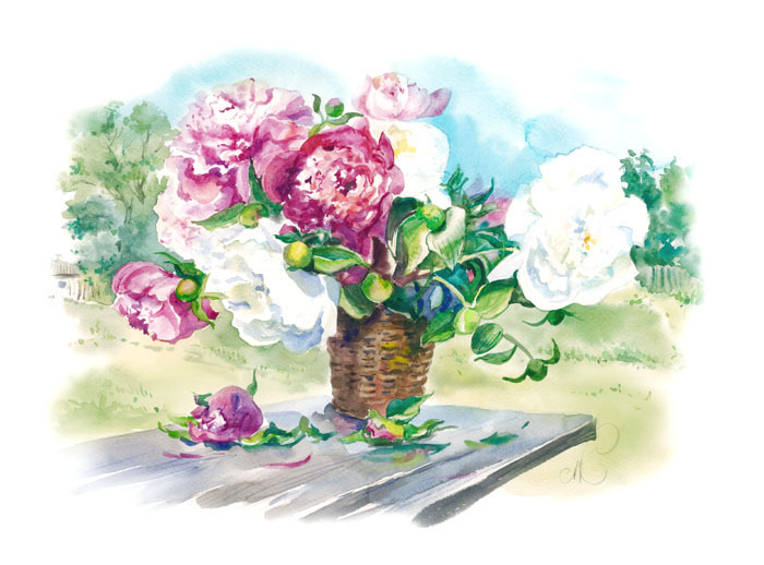 Цветы акварелью..