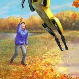 Собака-робот Spot. На прогулке)