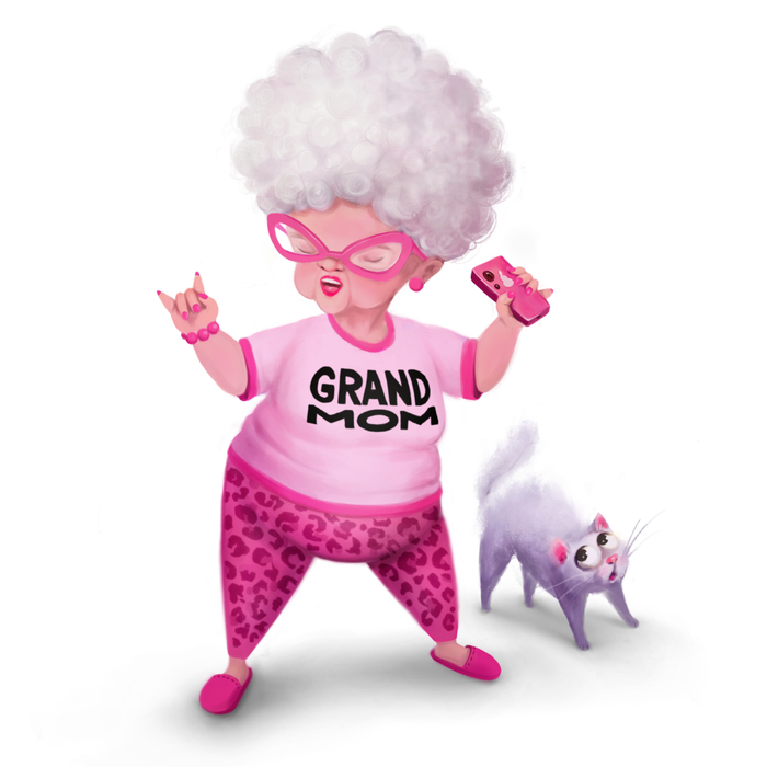 бабуся в розовом