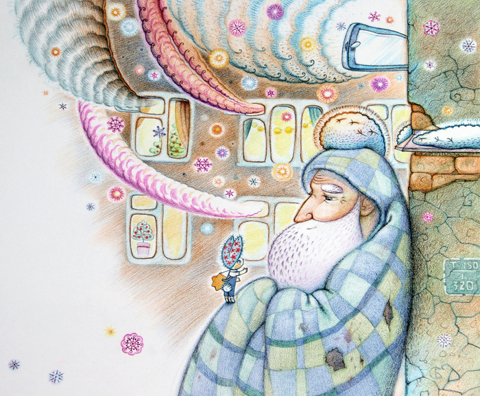 Заяц и человек в одеяле. 