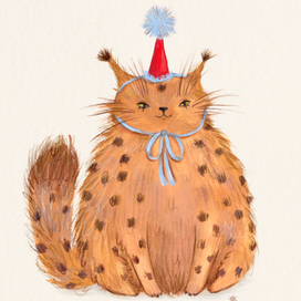 Праздничный кот с леопардовым окрасом, уютная иллюстрация