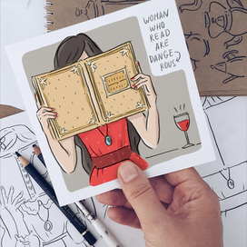 Серия иллюстраций для почтовых открыток "Читающие девушки"