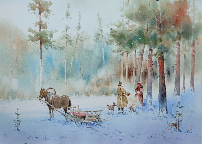 На привале.