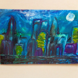 Ночной город (энкаустика)