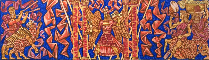 Триптих" Пантеон Богов Пальмиры". 130х420 см, акрил, холст. 2016 г.