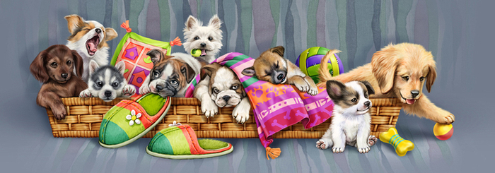 корзина с щенятами