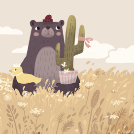 Мишка с кактусом в поле