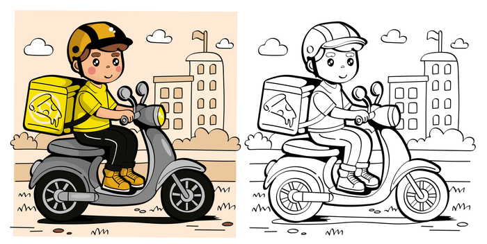 Мопедист раскраска вектор