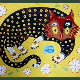 Кот, удивившийся синей мыши