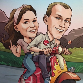 Шарж на мотоцикле