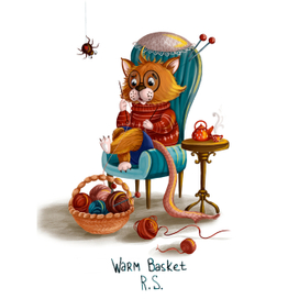 Персонаж вот Том вяжет теплый шарф