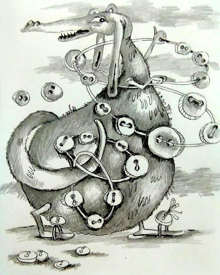 Монстрик, разбрасывающий пуговицы