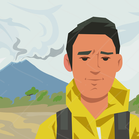 на фоне вулкана