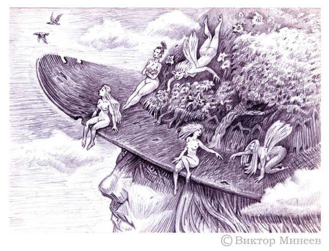 Художник и его музы на прогулке