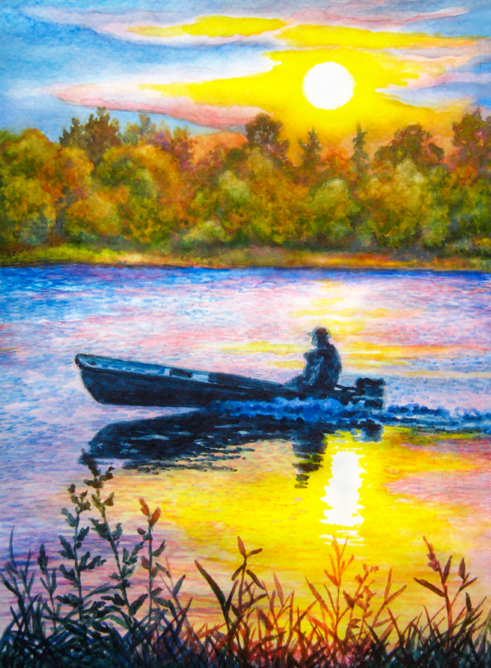 На закате в лодочке