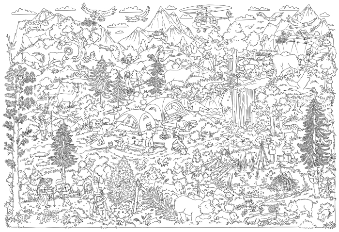 Лес-горы. Раскраска