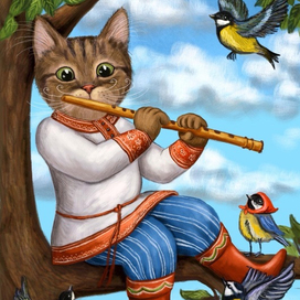 Кот играет на дуде