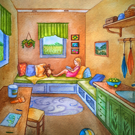 Иллюстрация Соня и её вагончик-бытовка