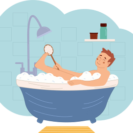 Счастливый человек, принимающий ванну