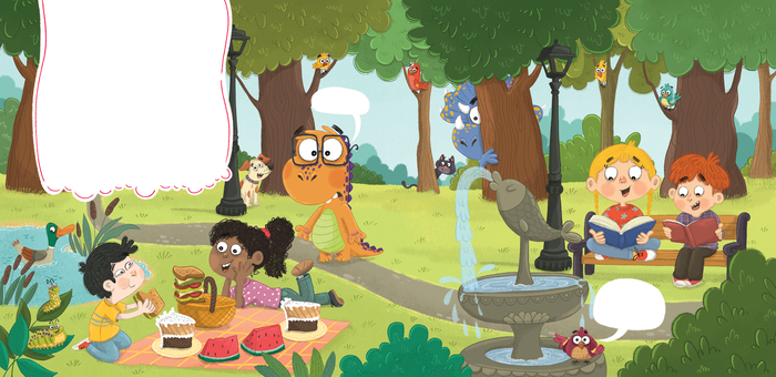 Иллюстрация к книге Olivia Haas "Opposites with a Dinosaur"