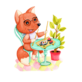 Лисенок обедает