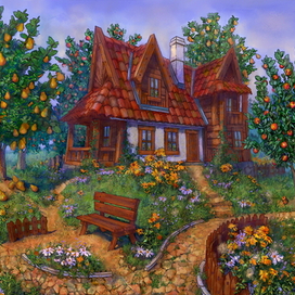Иллюстрация - дом с фруктовым садом