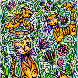 Коты, цветы