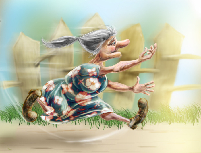 Скачет бабушка Федора