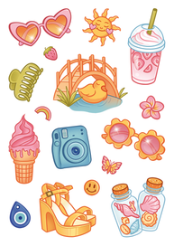 Иллюстрации летние стикеры