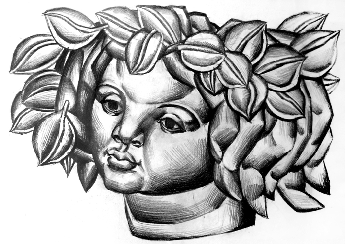  "Голова юноши", бумага, карандаш. 2017 г. 