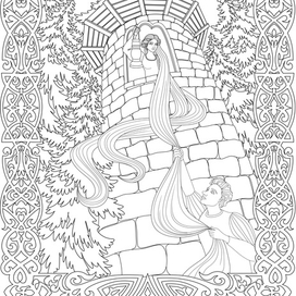 Контурная иллюстрация к сказке "Рапунцель"
