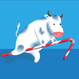 Коровка бежит к молоку