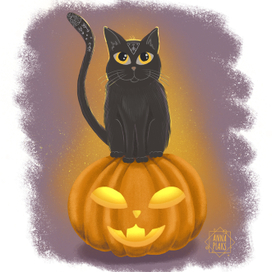 Кот на тыкве Halloween