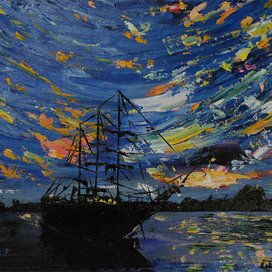 Black Sailboat at the Sunset 2010